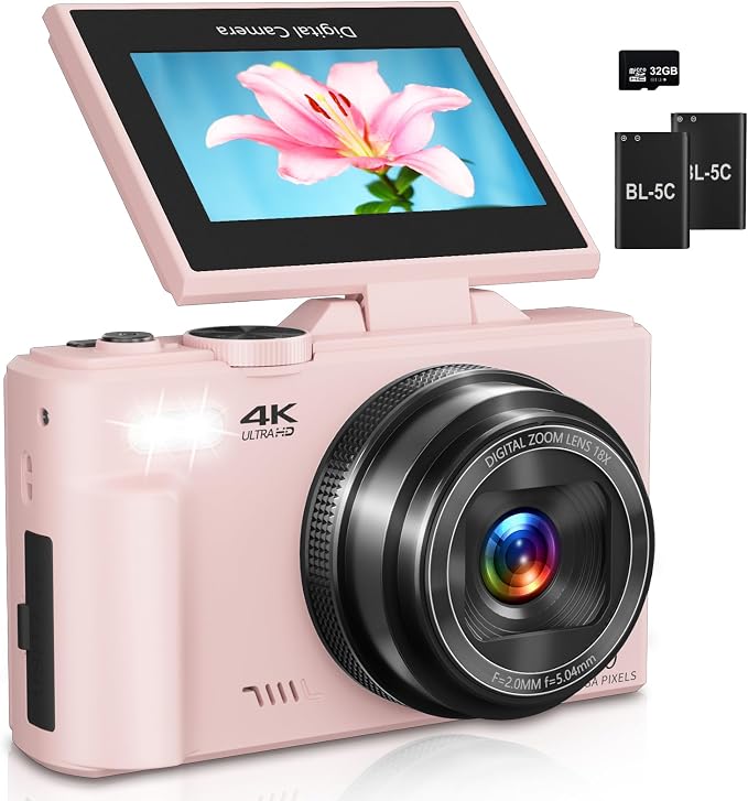Digital Camera for Photography, 4K Vlogging Camera for YouTube 3" 180° Flip