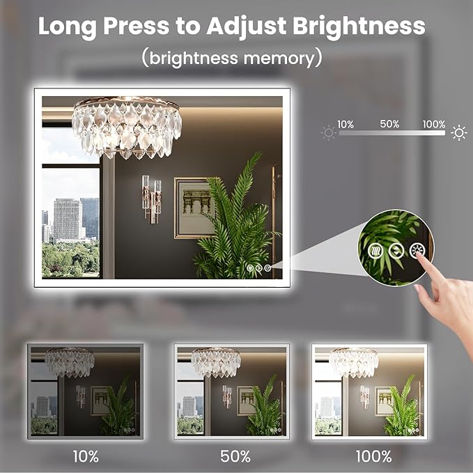 WTTY 40"X36" LED Bathroom Mirror with Black Frame, Bathroom Vanity Mirror with Lights for Wall, Front Light and Backlit, Anti-Fog, Dimmable, 3 Colors, Shatterproof, Memory, Horizontal/Vertical