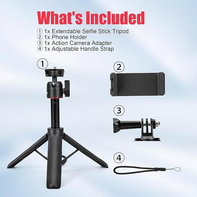 Extendable Mini Tripod, 8-23.6inch Height Adjustable 360 Rotation Ball Head