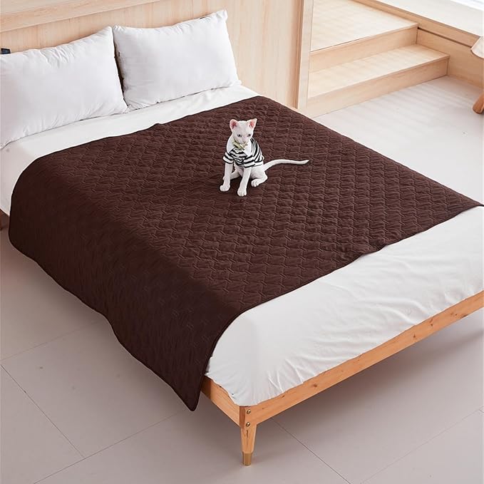 GIBZ Waterproof Dog Bed Blanket Cover Anti Slip Pet Furniture Protector Washable Large Washable Quilted Mat for Indoor, Coffee, 170x200cm