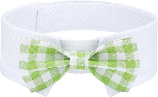 Segarty Dog Bow Tie for Neck Girths 12.6-15.7 inch, Adjustable Green Plaid Bowtie Collar for Dogs, Pet Neck Tie Tuxedo Comfortable Cotton Pets Grooming Accessories for Wedding Holiday Birthday Party