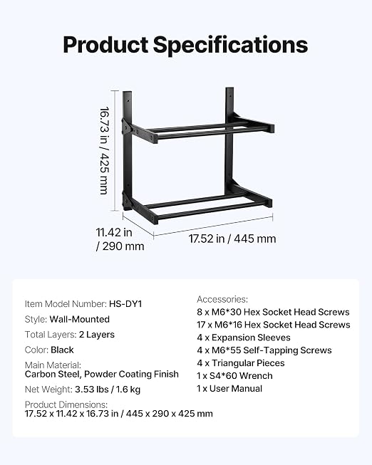 VEVOR Wall Mount Printer Filament Storage Rack, 2-Tier Wall Bracket Storage
