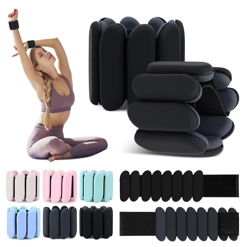 Wrist Weights Set of 2(1Lbs Each), Wearable Ankle Weights, Arm and Leg Weights for Women Men, Adjustable Bangles for Walking, Yoga, Swimming and Gym (Black)