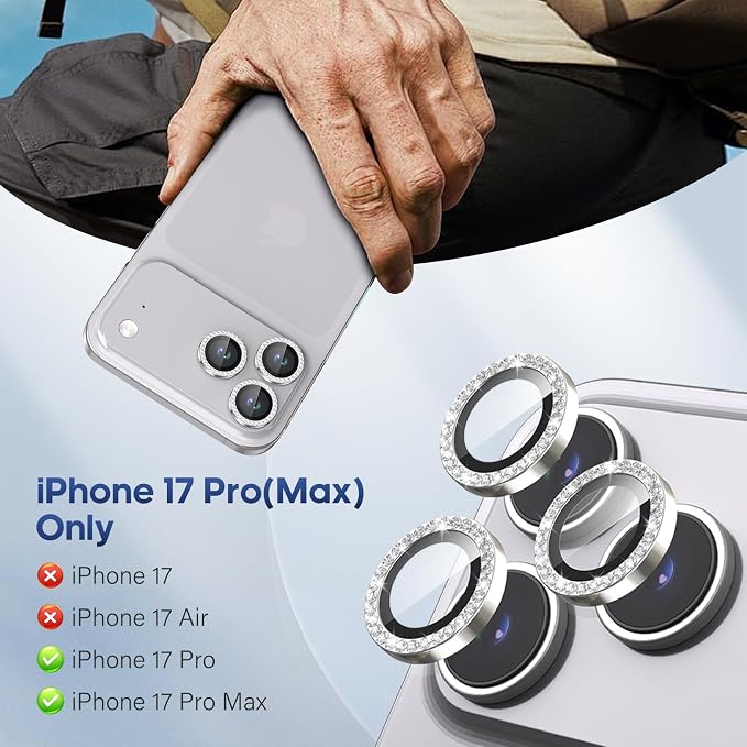 for iPhone 17 Pro / 17 Pro Max Camera Lens Protector Bling, Individual Diamond