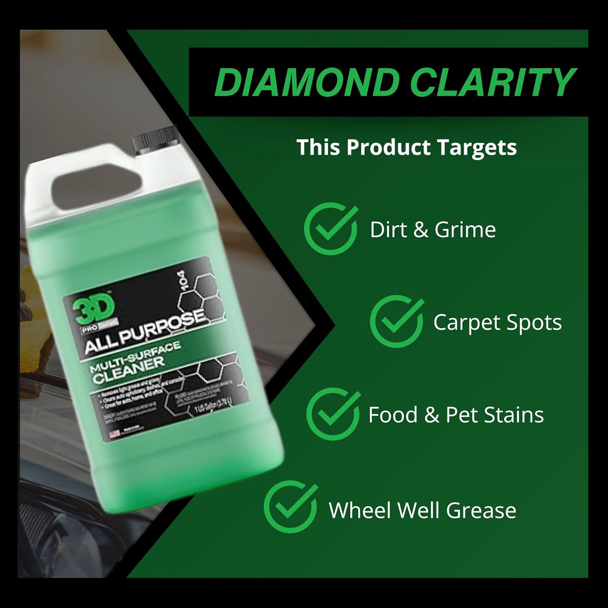 3D All Purpose Cleaner – High-Performance Interior & Exterior Car Cleaner for Vinyl, Leather, Plastic, Fabric, Carpet & More - 1 Gallon