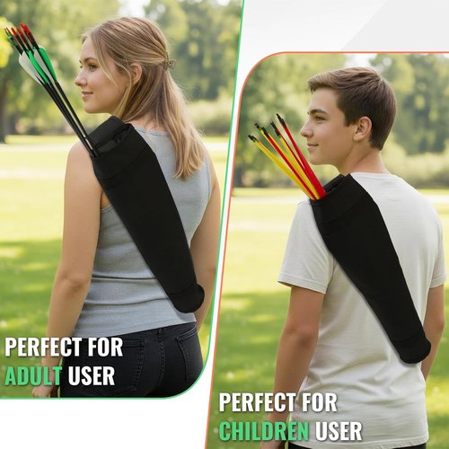 Archery Quiver - Adjustable Back & Hip Arrow Holder for Compound/Recurve Bows - Lightweight Foldable Bag with Shoulder Strap for All Ages