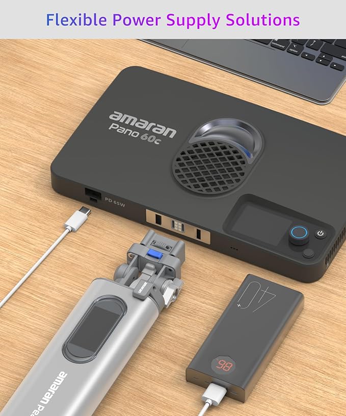 amaran Pano 60c Kit, Compact 60W RGBWW Full Color Panel Light, Support USB-C PD