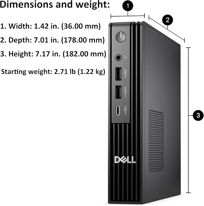 Dell Pro Micro Mini Desktop, AI PC with Intel Core Ultra 5 235T | (14-Core, 13 Tops NPU), 32GB DDR5, 1TB SSD, WiFi 6, Windows 11 Pro - for Business Office Home & Multi-Monitor Workstations