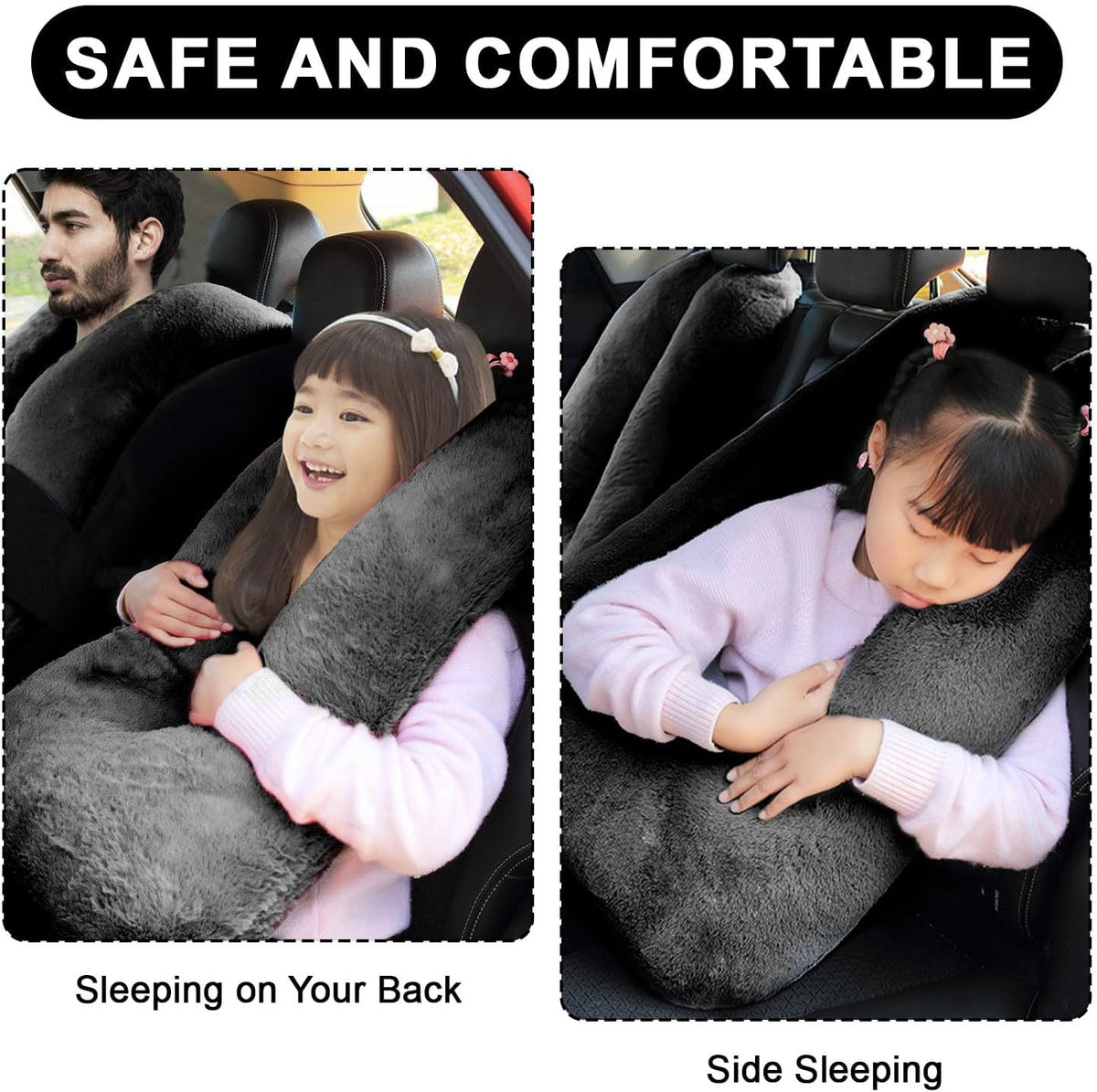 Travel Pillow, Travel Pillow for Kids, Sleeper Hold Pillow Travel, Removable U-Shaped Pillow for Adults and Children to Support Head and Body in The Back Seat of Long Car Trips (Black)