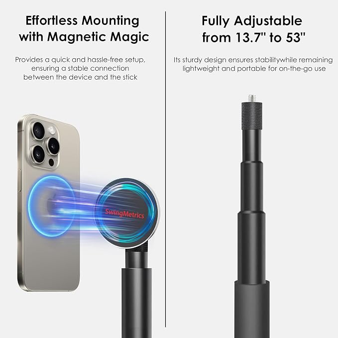 Golf Monopod Selfie Stick with Metal Ground Spike | Magnetic Phone Holder 52"