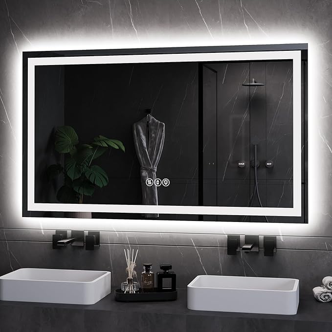 LED Bathroom Mirror 36x60 Inch Anti-Fog Bathroom Mirror with Lights, Wall Mounted Lighted Vanity Mirrors, Dimmable, Backlit + Front Lit, Smart Bathroom Vanity Mirror with 3 Colors Temperature