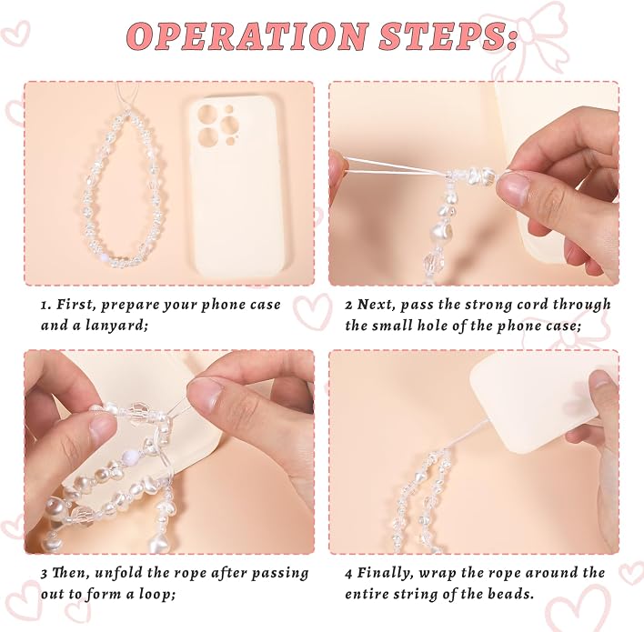Pink Beaded Phone Wrist Straps, Y2K Phone Case Charms Camera Charm Strap