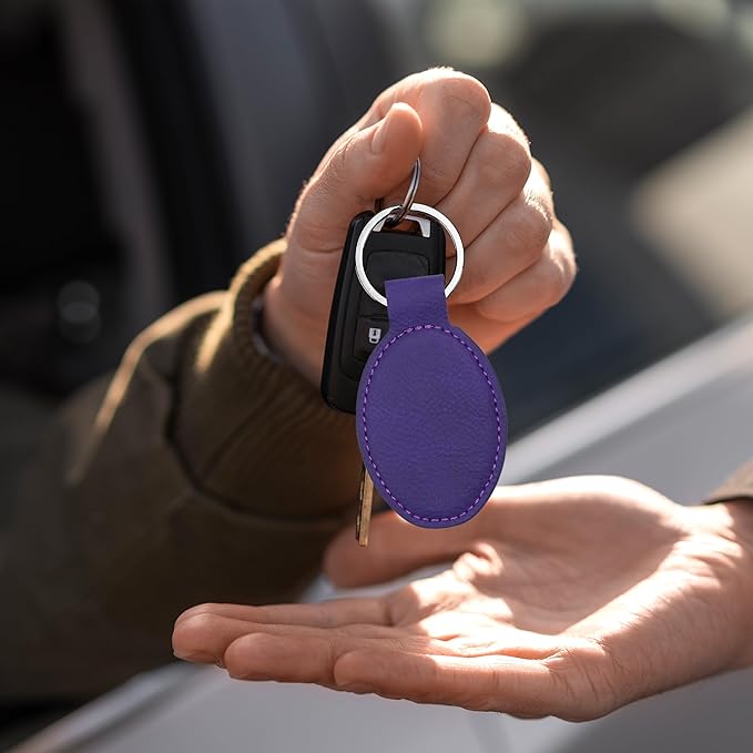 LaserGram Oval Keychain, Off Road Racer, Personalized Engraving Included (Dark Purple)