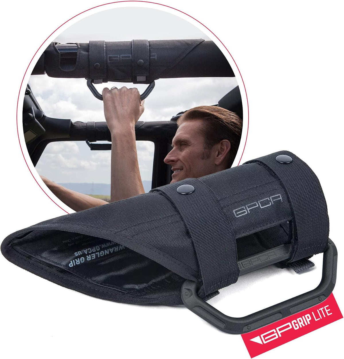 GPCA - GP Grip LITE Grab Handle, Aluminum Metal Patented Roll Bar Grab Handles Made for Jeep Wrangler 4xe, JL, JT, JK, Sport, Sahara and Rubicon 4DR/2DR 2007-2023, Single, Jet Black