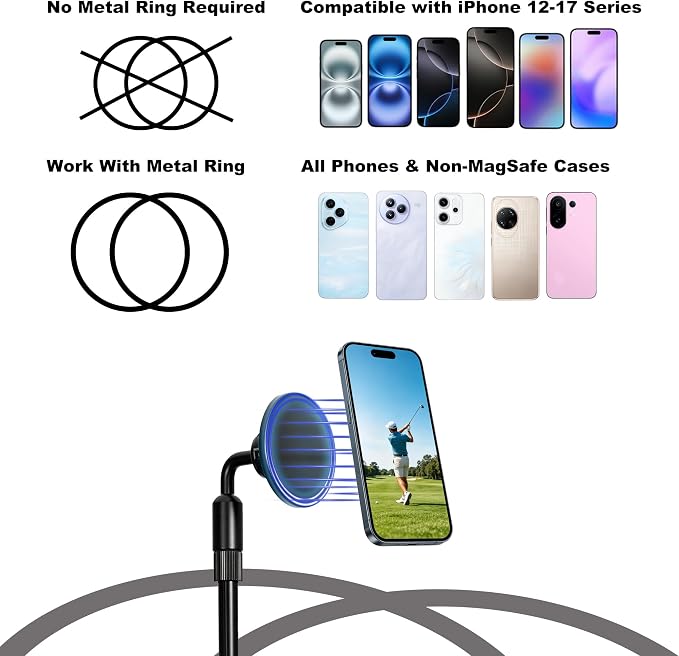 Golf Monopod Phone Stand with Ground Spike, Magnetic Phone Holder