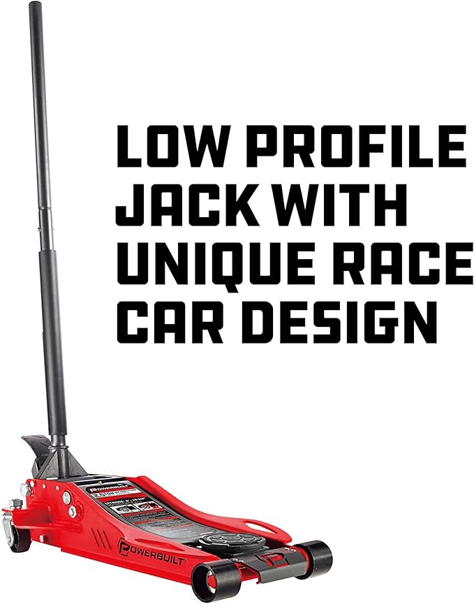 Powerbuilt 2.5 Ton Low Profile Fast Lift Floor Jack – Heavy Duty Dual Piston Quick Pump, 3" to 19.5" Lift Range for Cars, Trucks, SUVs – Precision Foot Pump, Wide Saddle – 240076