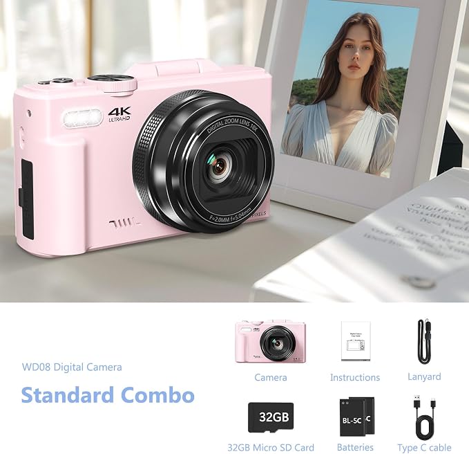 4K Digital Camera for Photography, 64MP Vlogging Camera for YouTube