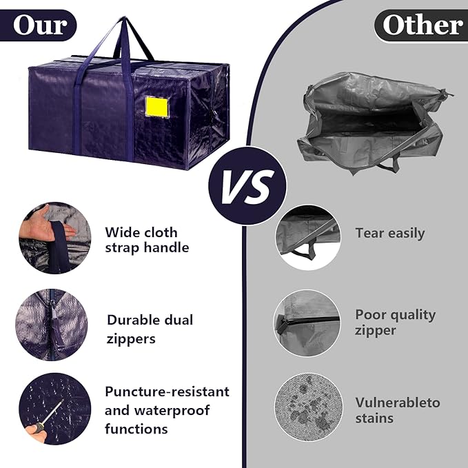 12 Pack Extra Large Heavy Duty Moving Bags with Reinforced Zipper & Wide Handles, Moisture-Resistant Storage Bins Packing Cubes for Clothes, College Dorm, Travel, and Home Organization, DarkBlue