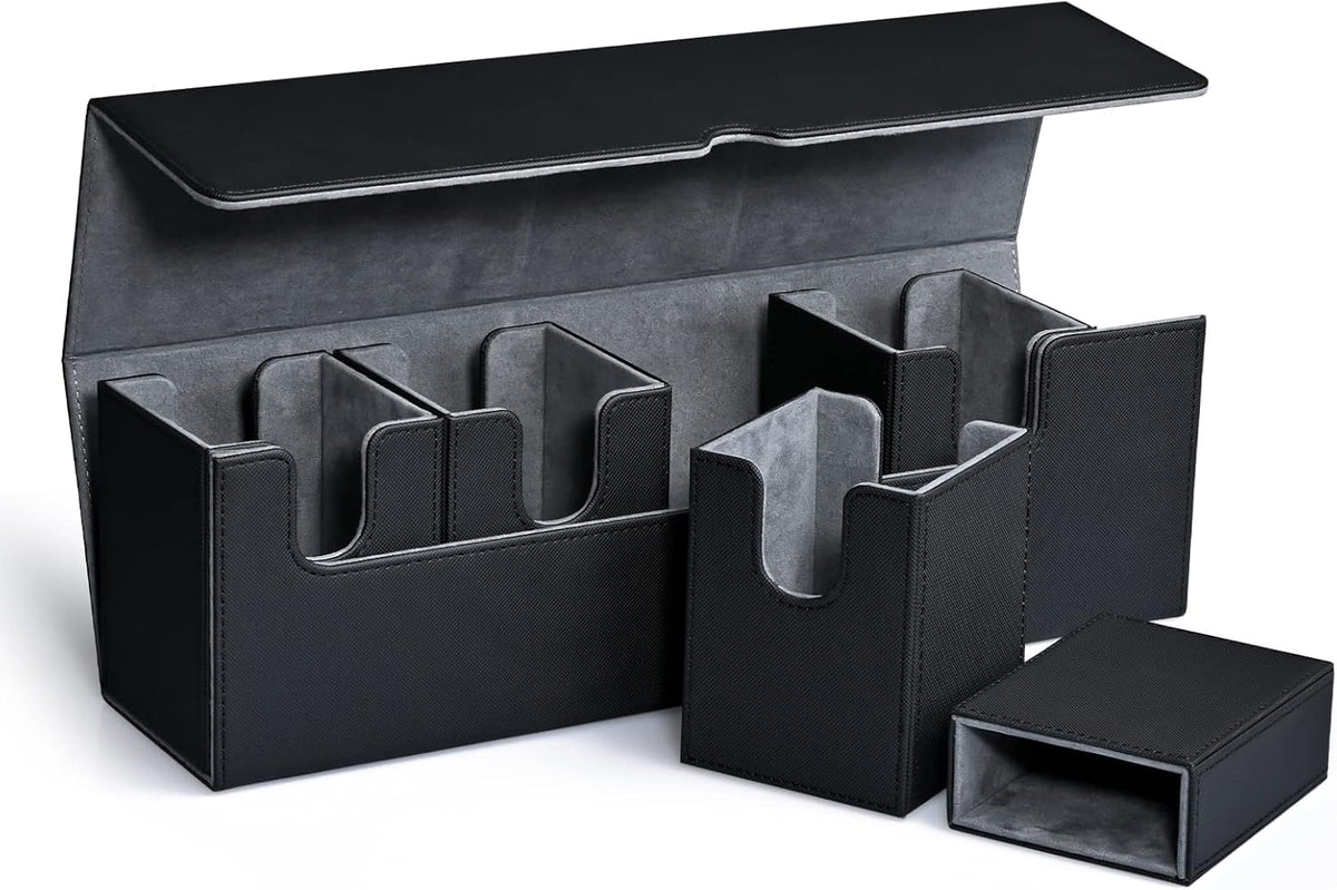 UAONO Card Deck Box - 5-in-1 Organizer with Dice Tray for MTG | Holds 800+ Unsleeved Cards (Black)