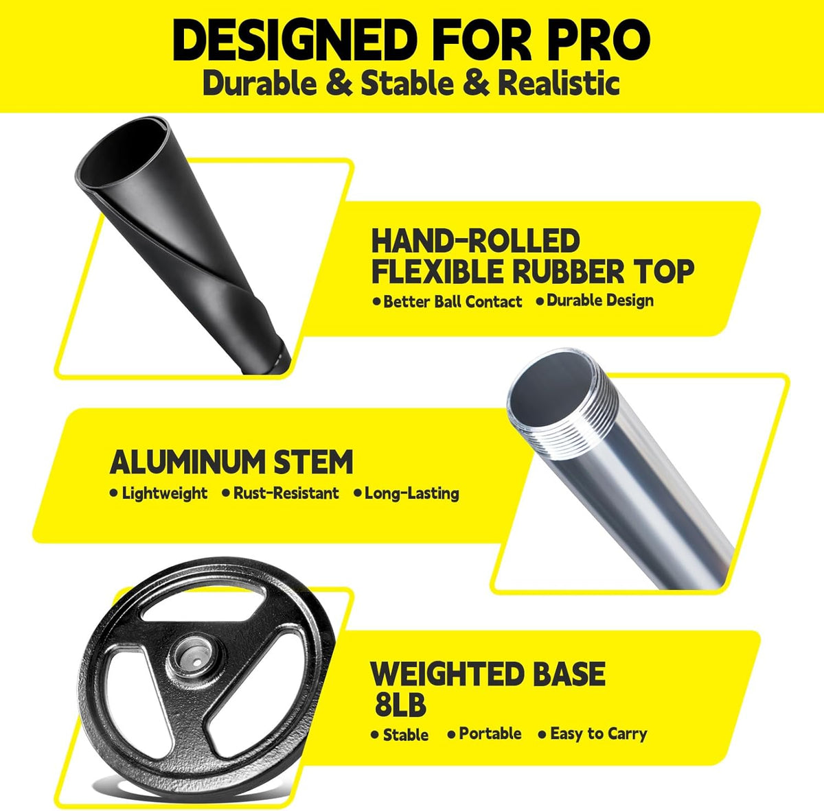 SPOYNAL Portable Batting Tee - Adjustable Height 24" to 46" | Durable Rubber Top for Baseball & Softball Training