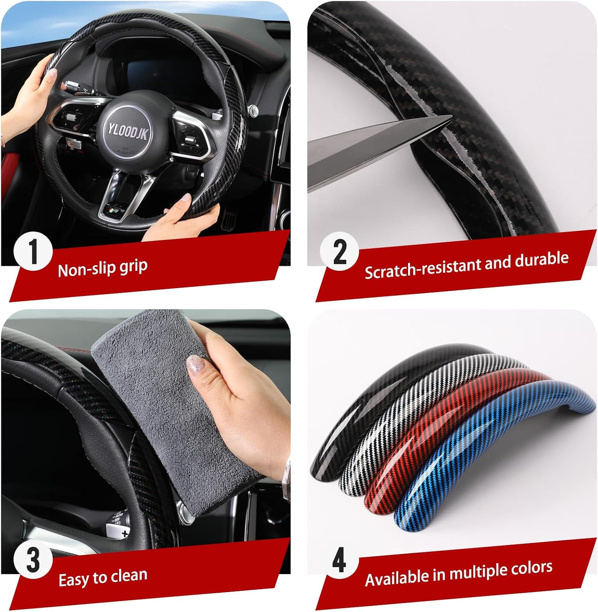 Universal Steering Wheel Cover,Carbon Fiber,3pcs Set(Black)