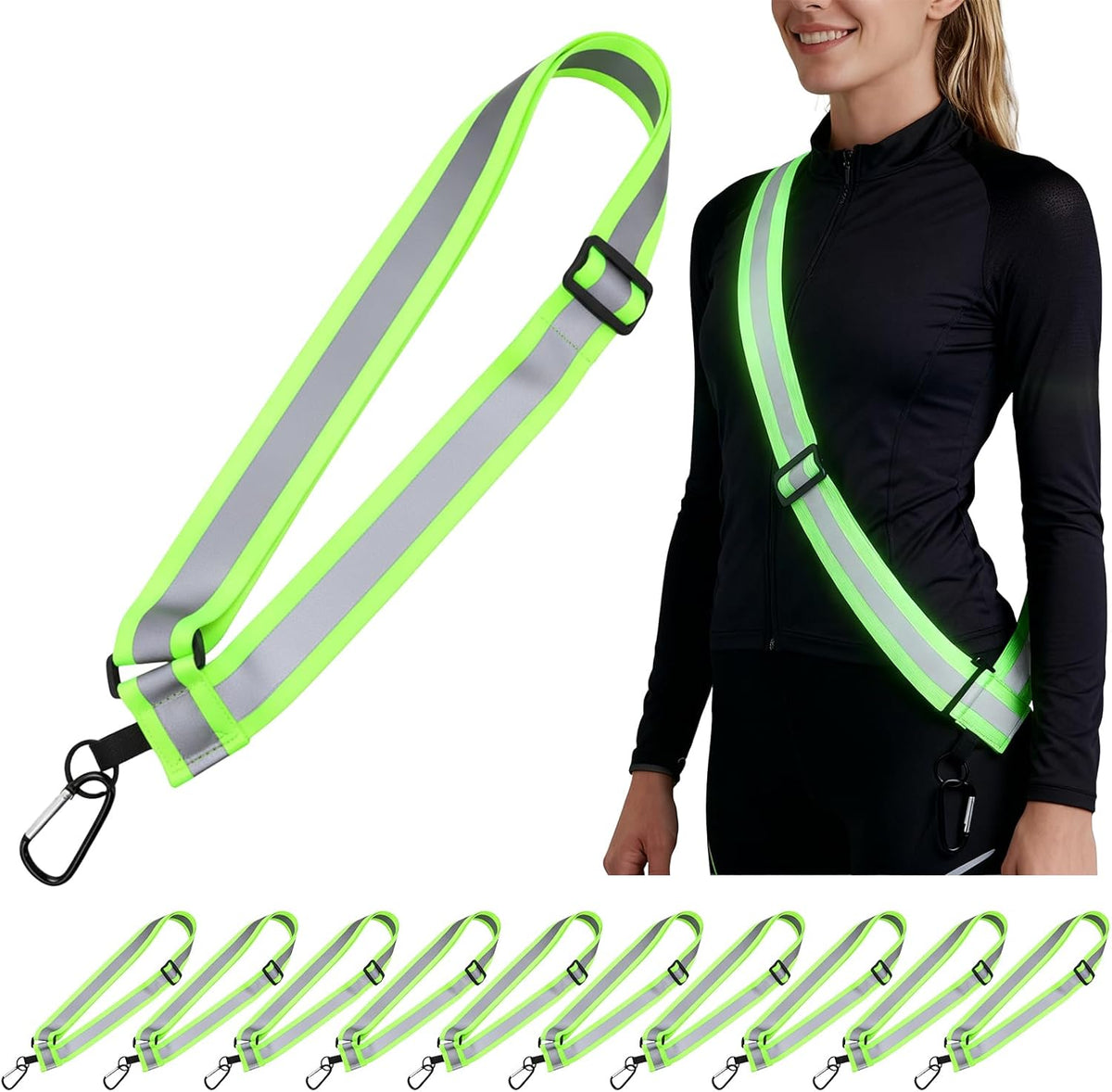 Tlence 10 Pack Reflective Sashes - High Visibility Running Belts for Night Safety | Adjustable Straps for Men & Women
