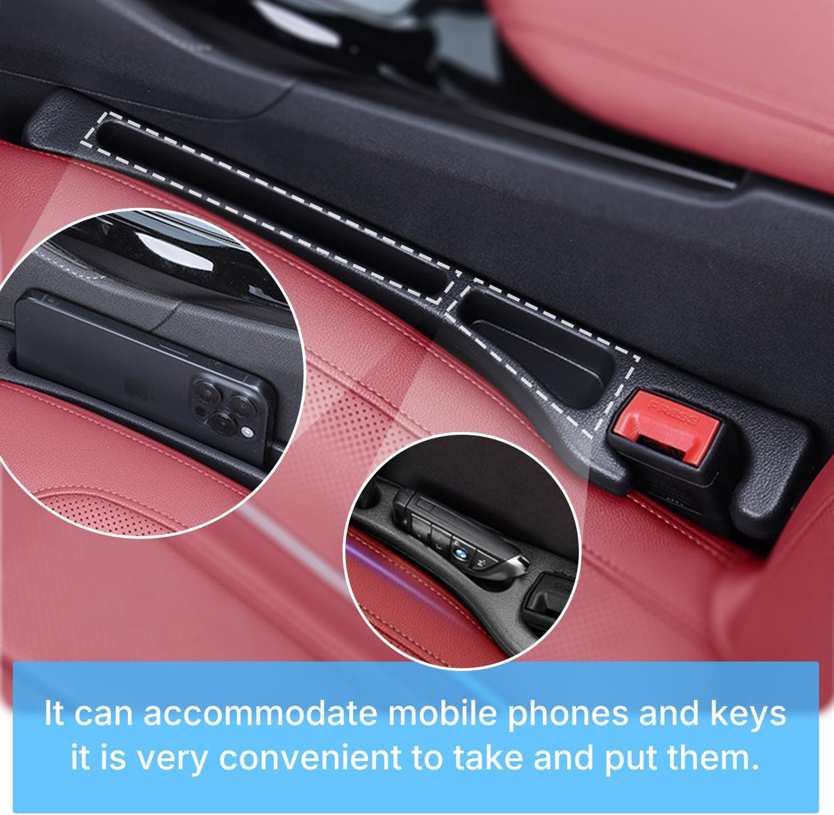 Roseye Car Seat Gap Filler 2-Pack - Universal Seat Gap Organizer to Stop Items Falling Between Seats, Car Essentials Accessories with Phone Holder