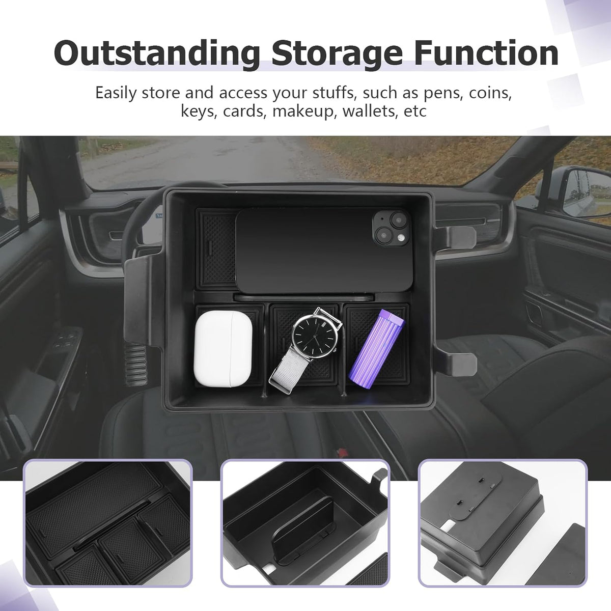 LUWU 2022-2024 R1T/R1S Center Console Organizer, 2PCS, Black
