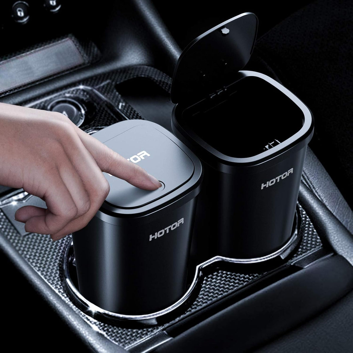 HOTOR Car Trash Can, Car Trash Cup with 30 Additional Trash Bags for Exclusive Using, Multipurpose Trash Can for Car, Office & Home to Meet Various Needs - 2 Packs, Black