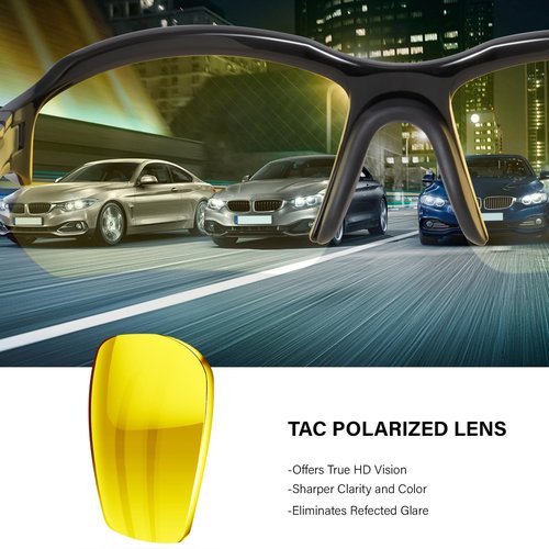 DioKiw 3PACK Polarized Night Vision Glasses for Men Driving Cycling Sport Night Anti Glare Yellow Lens Glasses Lightweight Frame