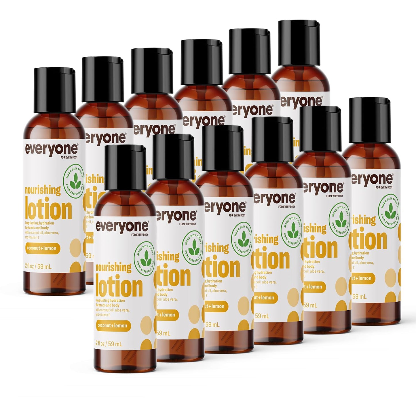 Everyone Nourishing Hand And Body Lotion, Travel Size, 2 Ounce (Pack Of 12), Coconut And Lemon, Plant-Based Lotion With Pure Ess