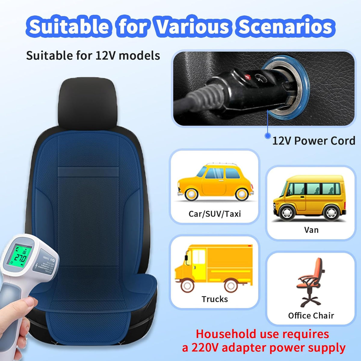 SriGM Cooling Car Seat Cushion 12V Summer Seat Rapid Cooling Seat Cover