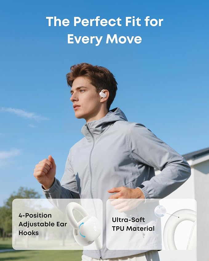 Soundcore V20i by Anker Open Ear Earbuds, Open Ear Headphones True Wireless | Adjustable Hooks, Ultra-Comfort, Snug Fit, Power Sound, Clear Calls, IP55, 36H Playtime, Bluetooth 5.4, Multipoint Connection