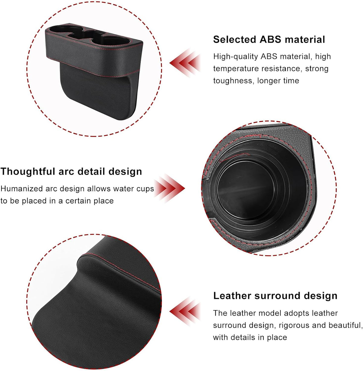 Car Cup Holder Gap Filler Organizer, Multifunctional Car Console Side Organizer with 2 Cup Holders, Leather Seat Gap Filler Portable Drink Holders Storage Box for Most Vehicles (Black)