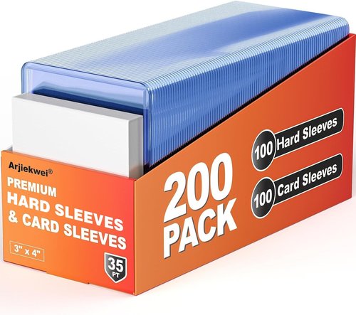 Arjiekwei Card Sleeves - Premium Hard Plastic Protectors for Trading Cards | 200 Count (100 Hard + 100 Soft)