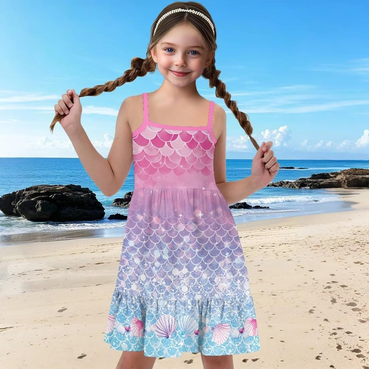 Youngerbaby Spaghetti Strap Midi Dress for Toddler Girls | Back to School Sundress (3-14T)