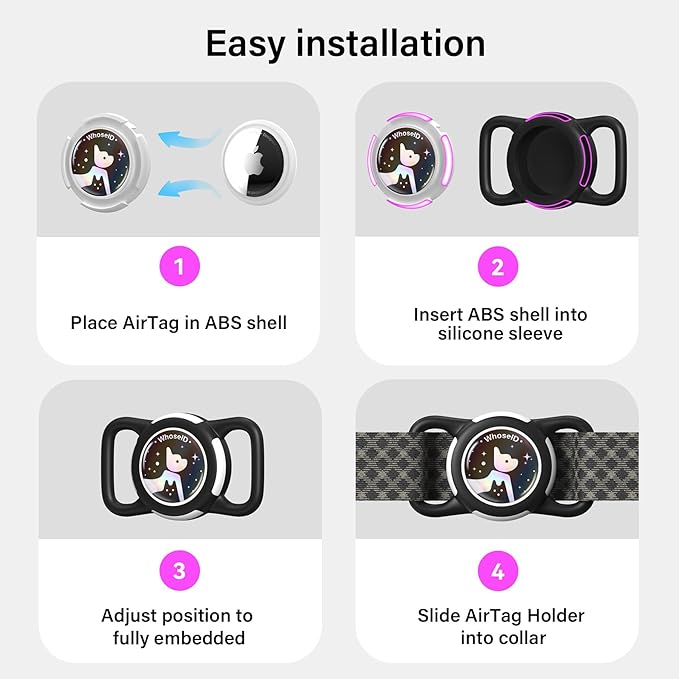 Waterproof Airtag Dog Collar Holder, Silicone & ABS Airtag Holder for Dog & Cat Collars, Ultra-Durable, Lightweight and Protective Airtag Case (Rose-1, Regular)