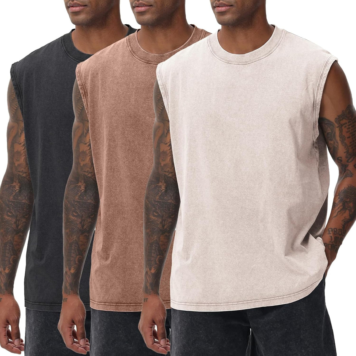 Skiennix Men's Workout Tank Top - Sleeveless Gym Tee with Acid Wash Design | Loose Fit for Comfort