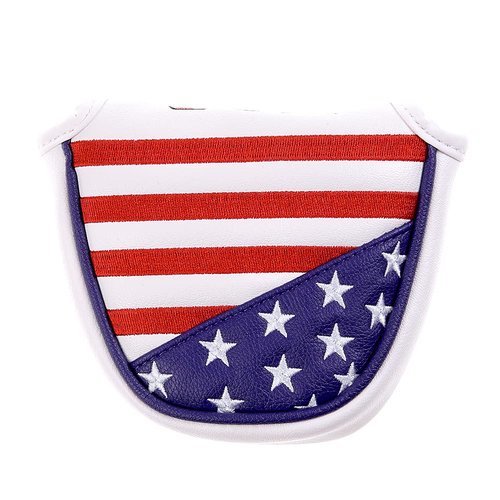 GOOACTION USA Golf Club Heel Shafted Mallet Putter Cover Magnetic Synthetic Leather American Stars and Stripes Flag Patriotic Golf Headcover