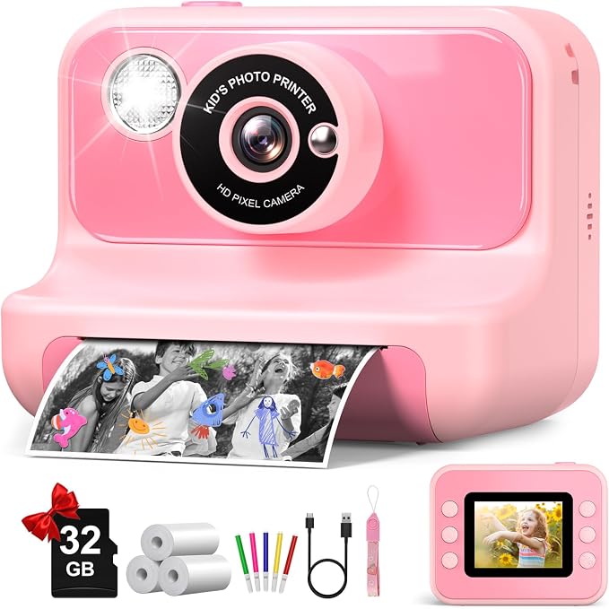 Kids Camera Instant Print, Kids Camera 1080P HD Video Digital Camera, Christmas