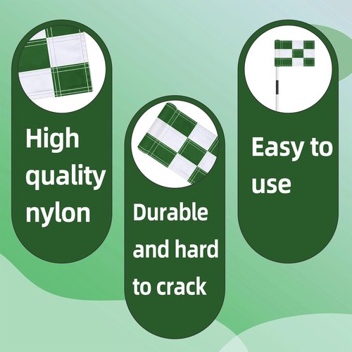 6 Pcs Checkered Golf Flags 8x6 Inch – 420D Nylon Portable Training Target Flag with Tube Inserted Mini Practice Putting Green for Garden Yard Indoor Outdoor（Green and White）