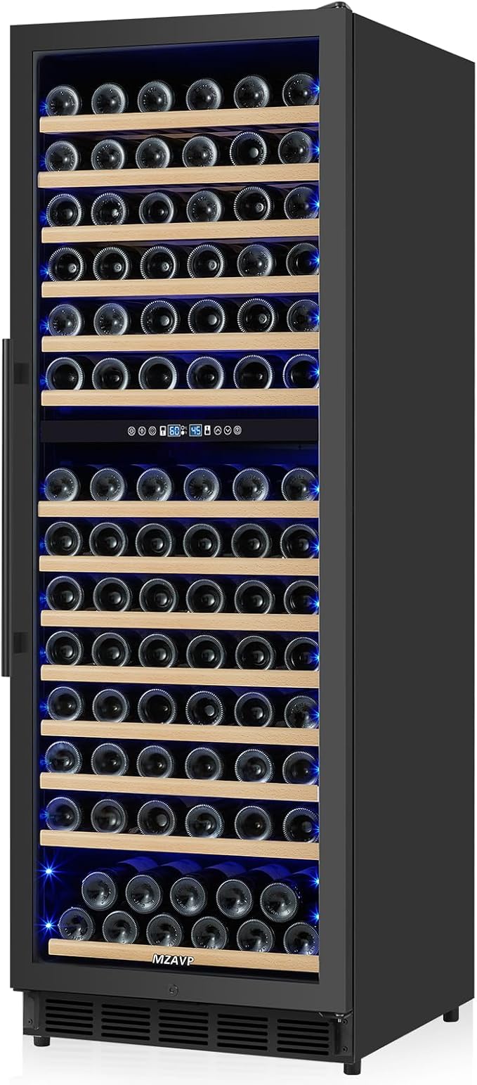 Dual Zone Wine Cooler Refrigerator, 24 Inch Wine Fridge Freestanding or Built-in, 154 Bottle Large Capacity Wine Cooler with Advanced Compressor, Air-circulation System and Low Noise - Black