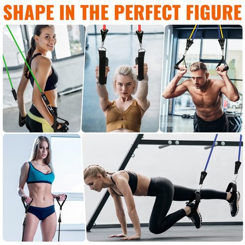 Aihoye Resistance Band Set: 105LB (5-35LB) Workout Bands with Handles & Accessories - Eco Friendly Latex - For Exercise, Yoga, Pilates & More