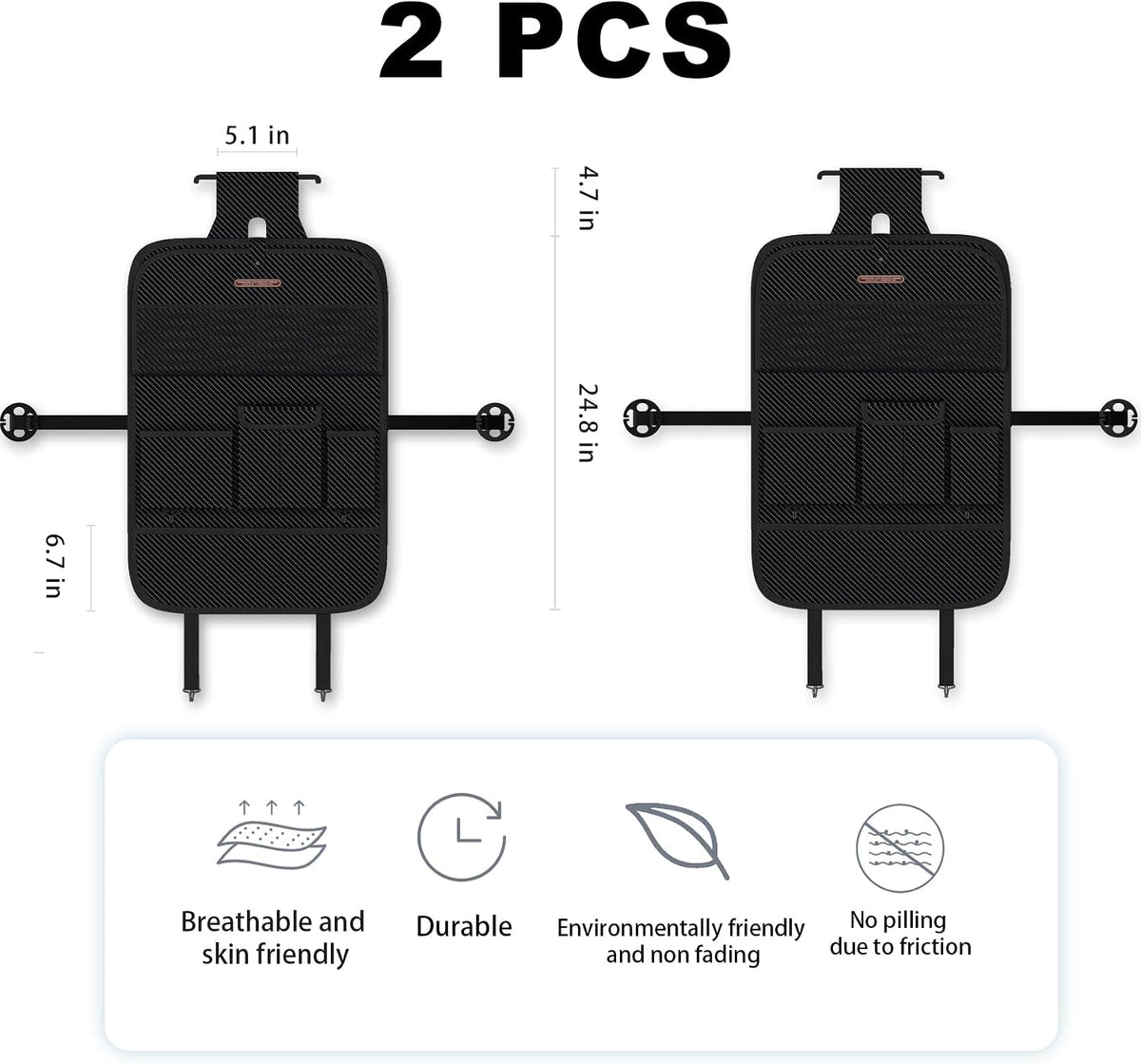 XDV Car Seat Organizers,Multi-functional Back Seat Protectors, Storage Pouches, and Tray Holders (for Cars, Kids, Seat Back and Rear Seats) (Carbon Fiber, 2 Pcs)