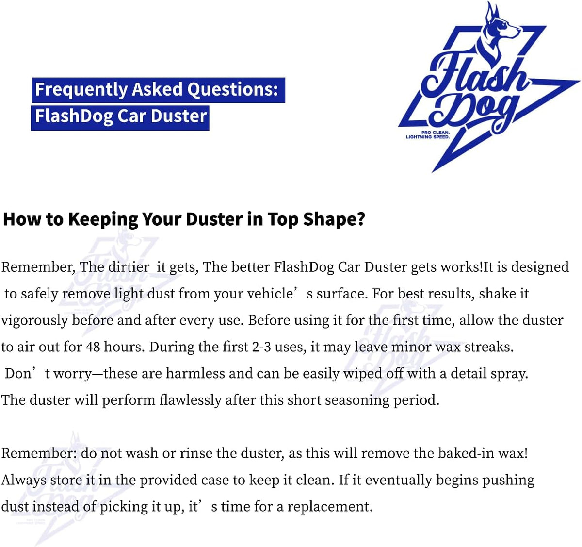 Flash Dog Car Duster Exterior with Car Duster Interior | Wax Cotton Hair Scratch Free Cleaning for Cars, SUVs, Trucks | Waterless Dust Remover &amp; Detailing Brushes Set with Storage