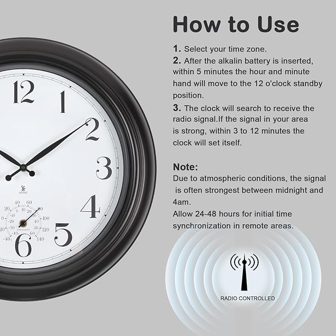 Atomic Outdoor Wall Clock 18 Inch Sealed Outdoor Waterproof Clock