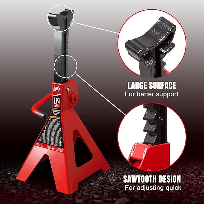 Big RED 12 Ton Jack Stands with Lock Adjustable Height to 28.15'',Heavy-Duty Car Jack Stands Fit for Cars, SUVs, and Most Automobiles, Red, 2 Pack
