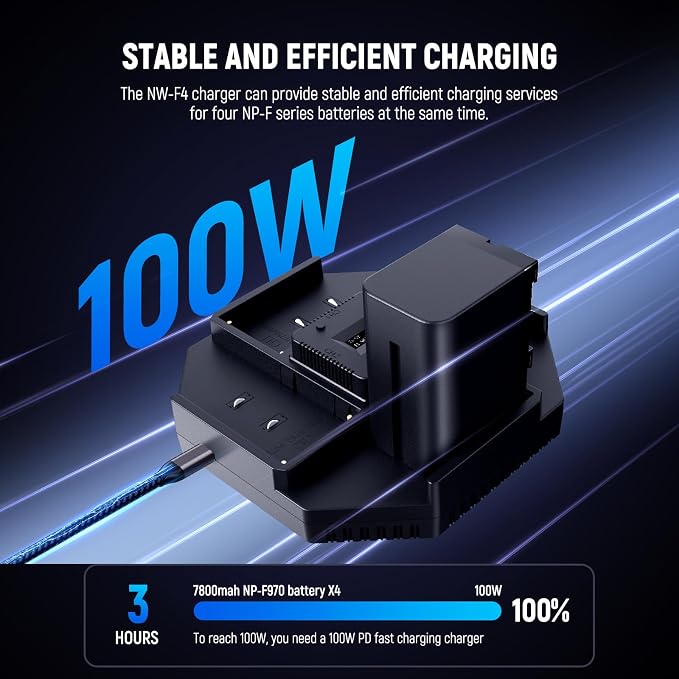 NEEWER NP-F970 4Pcs 7800mAh Replacement Batteries &100W PD 4 Channel OLED Fast