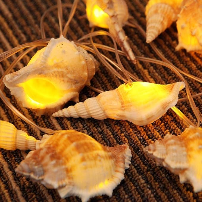 LED String Lights, Ocean Conch Beach Themed Battery Powered 9.18 ft 10 LEDs Lights for Indoor, Outdoor Decoration Projects (Warm White)