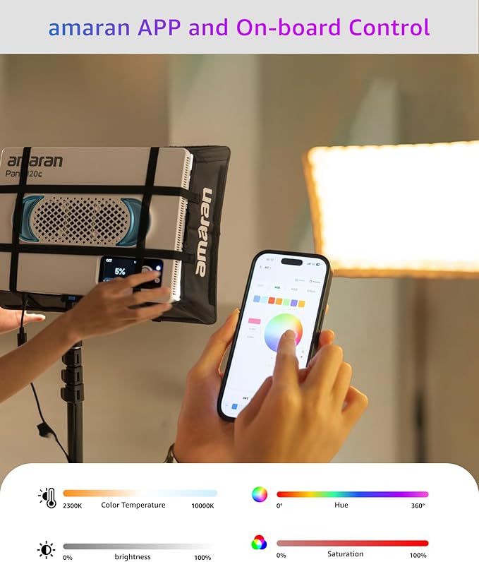 amaran Pano 120c Kit RGB LED Video Light, 120w Full Color Panel Light, Compact